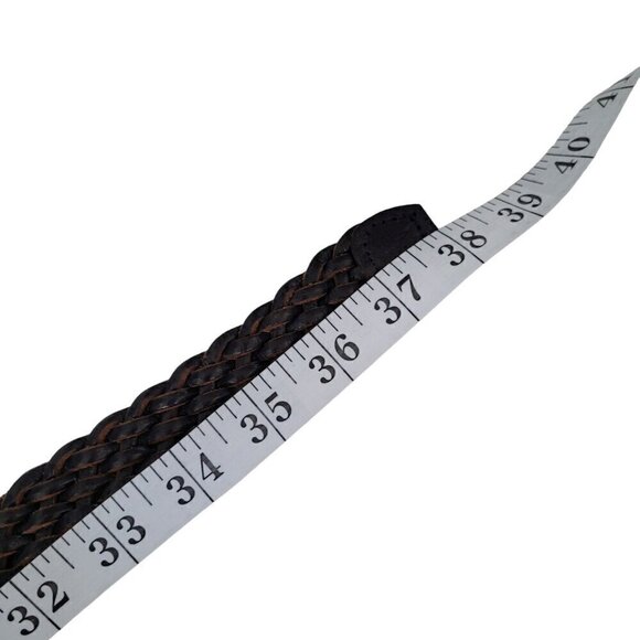 Vintage Braided Black Leather Belt Brass Buckle Made in Thailand - Picture 8 of 8